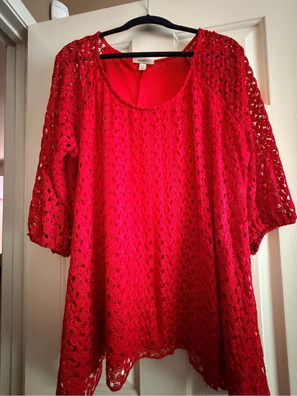 Dress Barn Red Crochet Lace Scoop Neck Blouse - Picture 2 of 7